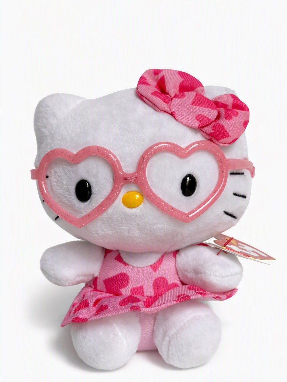 TY Beanie Babies Hello Kitty Pink Hearts Glasses Plush Toy